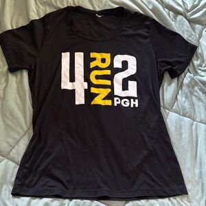 Black Graphic T-Shirt with Yellow and White Print